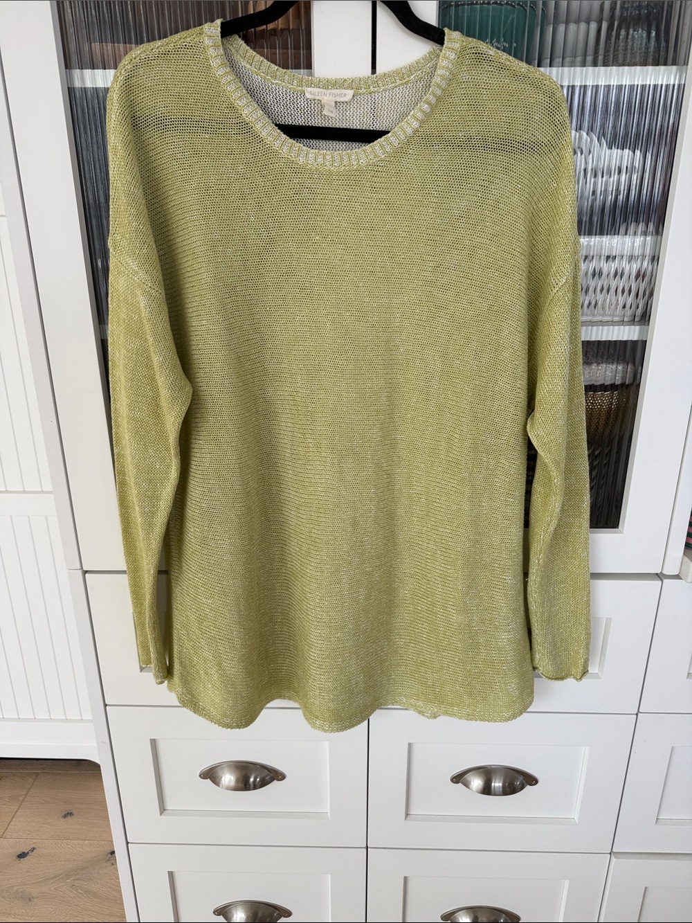 Eileen Fisher organic linen Light Olive Knit Crew Neck Sweater